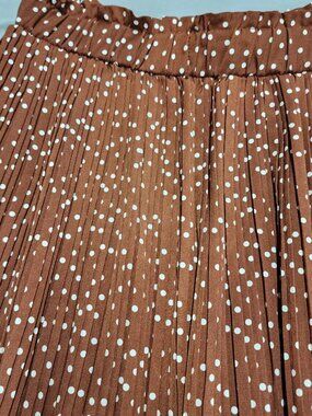 EXLURA Womens 2XL Brown Polka Dot Pleated Skirt Elastic Waist Chiffon